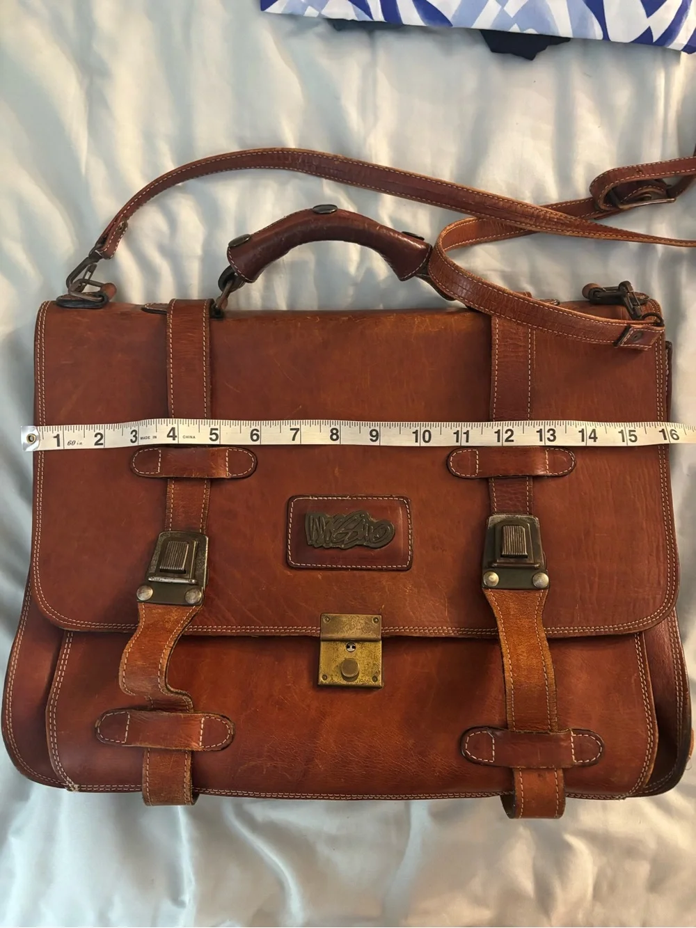 Vintage Mossimo Messenger Bag Briefcase Brown Leather Flannel Lined Pre-target